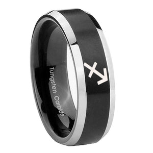 10mm Sagittarius Zodiac Beveled Edges Brush Black 2 Tone Tungsten Bands Ring