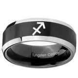 10mm Sagittarius Zodiac Beveled Edges Brush Black 2 Tone Tungsten Bands Ring