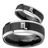 His Hers Scorpio Horoscope Beveled Brush Black 2 Tone Tungsten Men's Ring Set