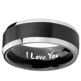 10mm I Love You Beveled Brush Black 2 Tone Tungsten Wedding Engagement Ring