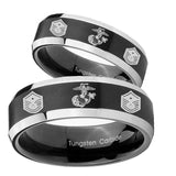 His Hers Marine Chief Master Sergeant  Beveled Brush Black 2 Tone Tungsten Men's Band Set