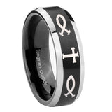 10mm Fish & Cross Beveled Edges Brush Black 2 Tone Tungsten Engagement Ring