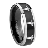 8mm Multiple Christian Cross Beveled Brush Black 2 Tone Tungsten Engagement Ring