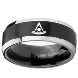 10mm Pester Master Masonic Beveled Edges Brush Black 2 Tone Tungsten Bands Ring