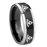 10mm Multiple Pester Master Masonic Beveled Brush Black 2 Tone Tungsten Men's Ring