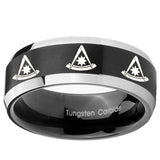 8mm Multiple Pester Master Masonic Beveled Brush Black 2 Tone Tungsten Mens Ring