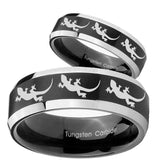 His Hers Multiple Lizard Beveled Brush Black 2 Tone Tungsten Engagement Ring Set