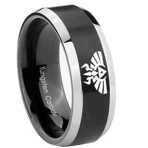 10mm Zelda Skyward Sword Beveled Brush Black 2 Tone Tungsten Men's Promise Rings