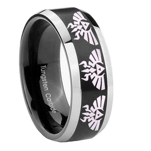 10mm Multiple Zelda Skyward Sword Beveled Brush Black 2 Tone Tungsten Mens Ring