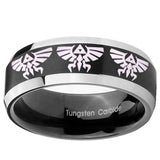 10mm Multiple Zelda Skyward Sword Beveled Brush Black 2 Tone Tungsten Mens Ring