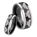 His Hers Multiple Zelda Skyward Sword Beveled Brush Black 2 Tone Tungsten Promise Ring Set