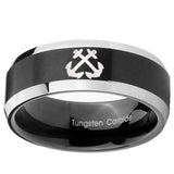 10mm Anchor Beveled Edges Brush Black 2 Tone Tungsten Carbide Mens Promise Ring