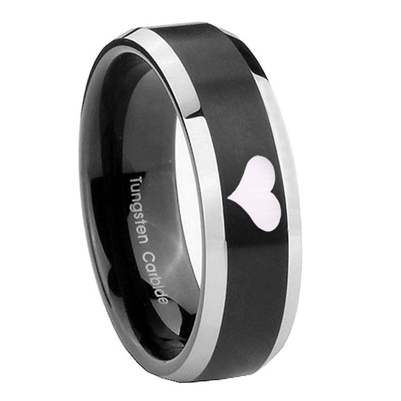 10mm Heart Beveled Edges Brush Black 2 Tone Tungsten Carbide Men's Wedding Ring
