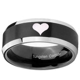 10mm Heart Beveled Edges Brush Black 2 Tone Tungsten Carbide Men's Wedding Ring