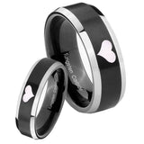 His Hers Heart Beveled Edges Brush Black 2 Tone Tungsten Mens Promise Ring Set