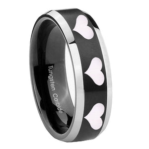 8mm Multiple Heart Beveled Edges Brush Black 2 Tone Tungsten Anniversary Ring