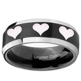 10mm Multiple Heart Beveled Edges Brush Black 2 Tone Tungsten Personalized Ring