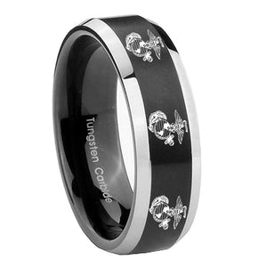 10mm Multiple Marine Beveled Edges Brush Black 2 Tone Tungsten Mens Ring