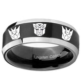 10mm Transformers Autobot Decepticon Beveled Brush Black 2 Tone Tungsten Men's Ring