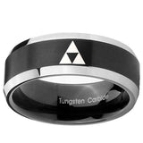 10mm Zelda Triforce Beveled Edges Brush Black 2 Tone Tungsten Mens Bands Ring