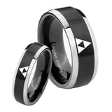 His Hers Zelda Triforce Beveled Brush Black 2 Tone Tungsten Engraved Ring Set