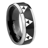 10mm Multiple Zelda Triforce Beveled Brush Black 2 Tone Tungsten Men's Band Ring