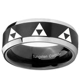 10mm Multiple Zelda Triforce Beveled Brush Black 2 Tone Tungsten Men's Band Ring