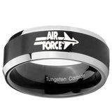 10MM Beveled Air Force Satin Black Two Tone Tungsten Carbide Men's Ring