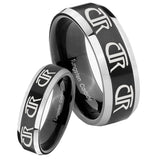 His Hers Multiple CTR Beveled Brush Black 2 Tone Tungsten Men's Wedding Ring Set
