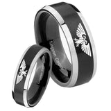 His Hers Aquila Beveled Edges Brush Black 2 Tone Tungsten Personalized Ring Set