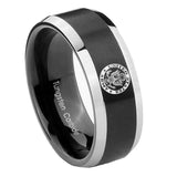 8mm U.S. Army Beveled Edges Brush Black 2 Tone Tungsten Rings for Men