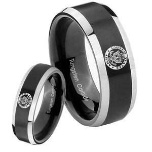 His Hers U.S. Army Beveled Brush Black 2 Tone Tungsten Men's Ring Set