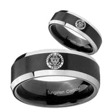 His Hers U.S. Army Beveled Brush Black 2 Tone Tungsten Men's Ring Set