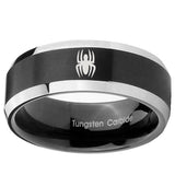 10mm Spiderman Beveled Edges Brush Black 2 Tone Tungsten Mens Ring Personalized