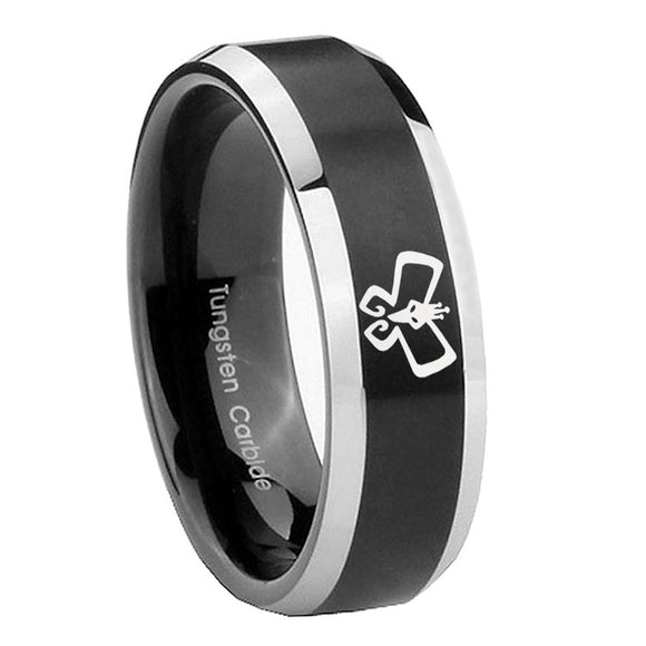 8mm Monarch Beveled Edges Brush Black 2 Tone Tungsten Carbide Personalized Ring