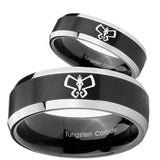 His Hers Monarch Beveled Edges Brush Black 2 Tone Tungsten Wedding Band Mens Set