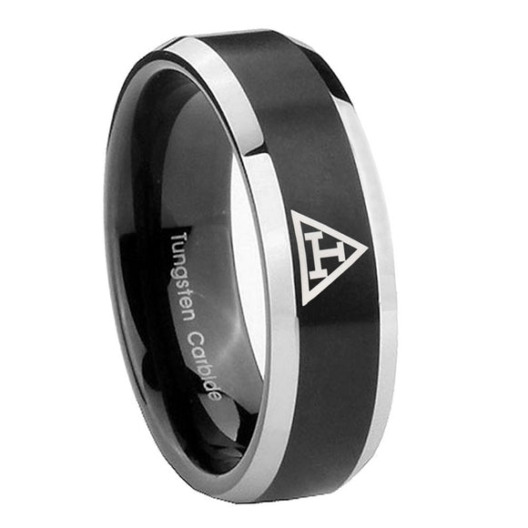 8mm Masonic Triple Beveled Edges Brush Black 2 Tone Tungsten Promise Ring