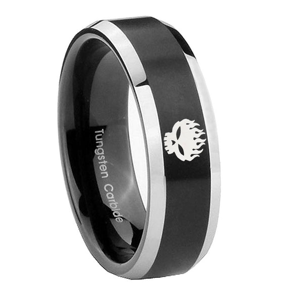 10mm Offspring Beveled Edges Brush Black 2 Tone Tungsten Mens Ring Engraved