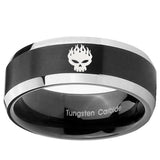 10mm Offspring Beveled Edges Brush Black 2 Tone Tungsten Mens Ring Engraved