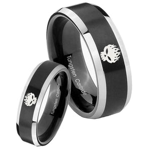 His Hers Offspring Beveled Brush Black 2 Tone Tungsten Wedding Bands Ring Set