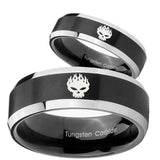 His Hers Offspring Beveled Brush Black 2 Tone Tungsten Wedding Bands Ring Set