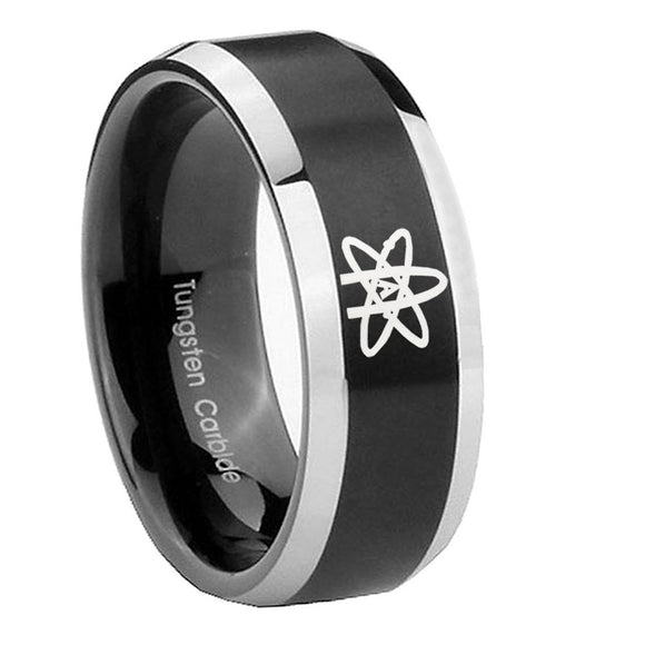 8mm American Atheist Beveled Brush Black 2 Tone Tungsten Wedding Band Ring