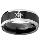 8mm American Atheist Beveled Brush Black 2 Tone Tungsten Wedding Band Ring