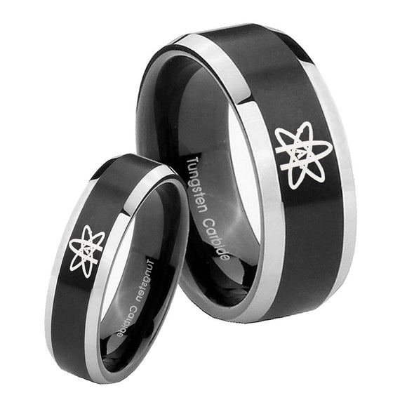 His Hers American Atheist Beveled Brush Black 2 Tone Tungsten Men's Band Set