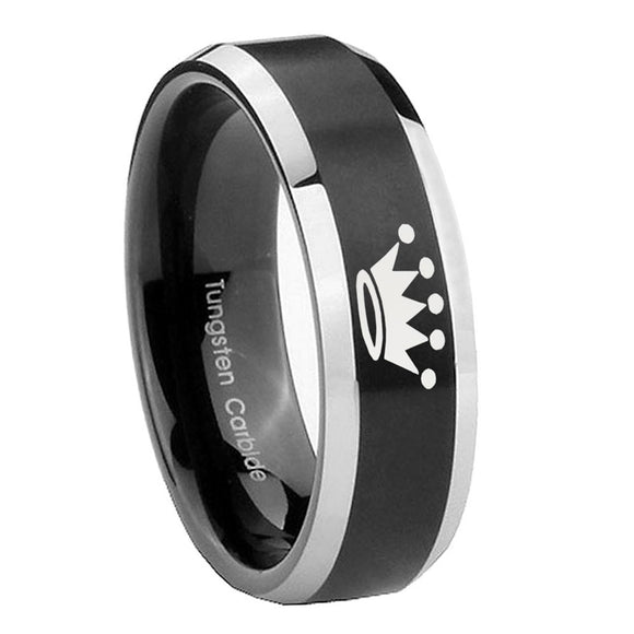 8mm Crown Beveled Edges Brush Black 2 Tone Tungsten Wedding Band Ring ...