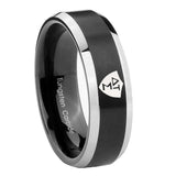 10mm Greek CTR Beveled Edges Brush Black 2 Tone Tungsten Carbide Promise Ring