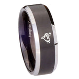 10mm Music & Heart Beveled Edges Brush Black 2 Tone Tungsten Men's Wedding Band