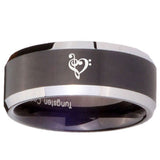 10mm Music & Heart Beveled Edges Brush Black 2 Tone Tungsten Men's Wedding Band