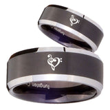 His Hers Music & Heart Beveled Brush Black 2 Tone Tungsten Mens Ring Set