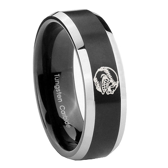 8mm Angry Baseball Beveled Edges Brush Black 2 Tone Tungsten Engagement Ring